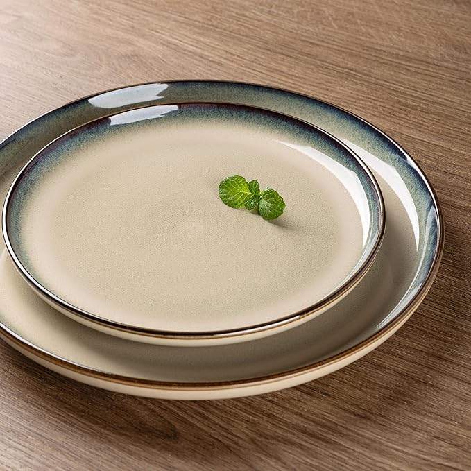 GBHOME Ceramic Dinnerware Sets for 6, 18 Pieces Stoneware Plates and Bowls Sets, Reactive Glaze Dishes -Scratch Resistant, Dishwasher&Microwave Safe,Pale Khaki