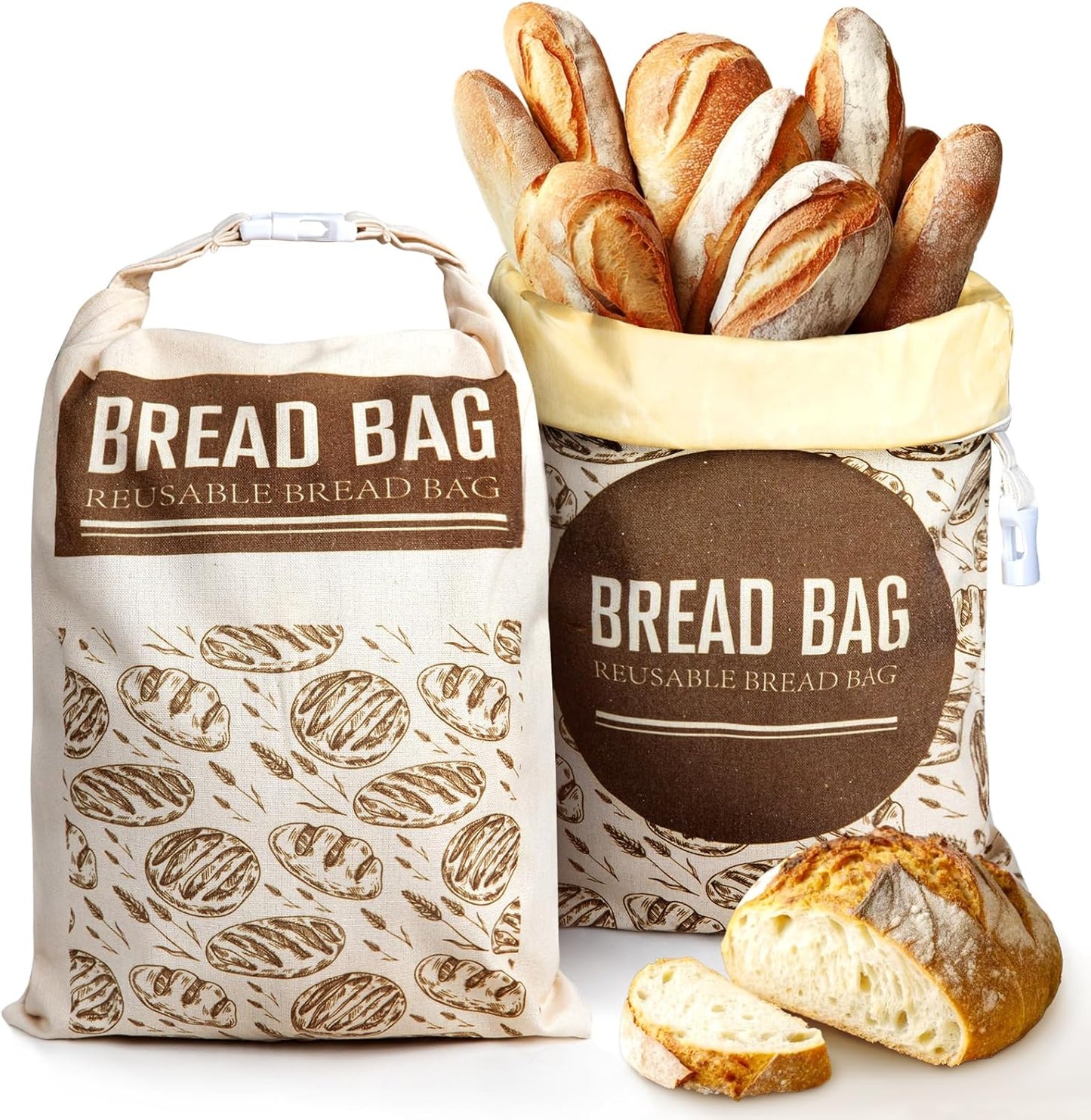 2 Pack Reusable Beeswax Bread Bags for Homemade Bread, Cotton Sourdough Bags with Beeswax Lining For Keeping Fresh