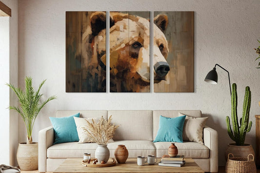 Wildlife Canvas Prints - Wild Animals Home Decor - Medium, Large, and Extra Large Wall Art for Living Room, Bathroom, Kitchen (Brushstroke Bear, 31L" x 47W" - 3 Panels)