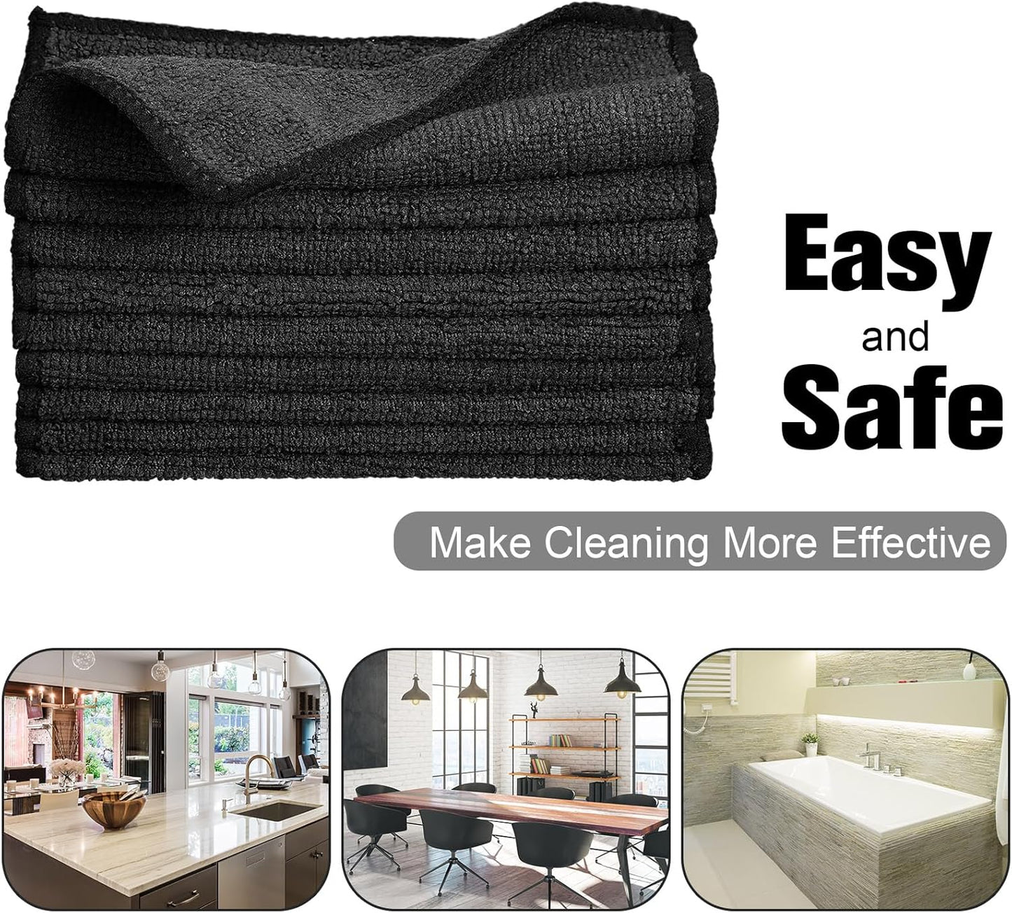 Tanlade Microfiber Cleaning Cloth 6"x6" Cleaning Rags Reasonable Kitchen Towels Microfiber Towels Cars Wash Dry Erase Cloth (Black,30 Pcs)