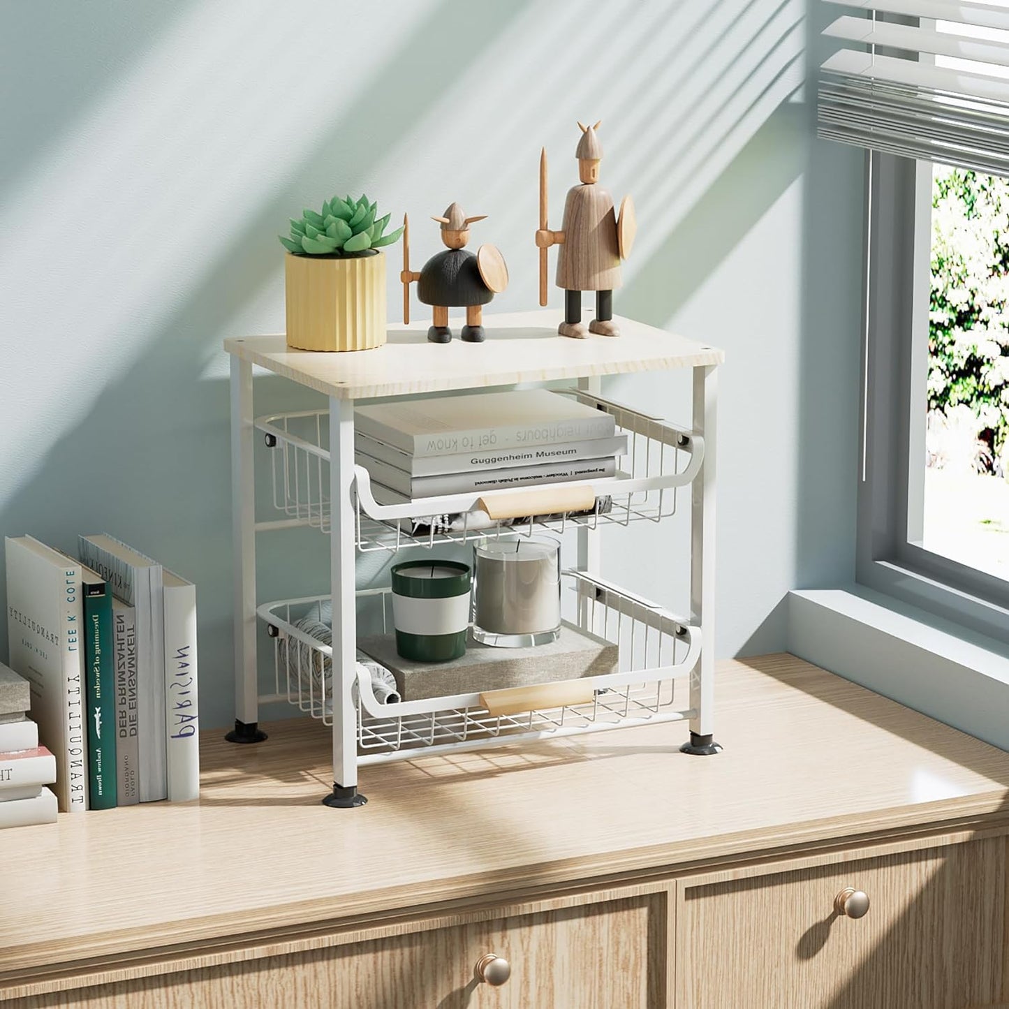 3-Layer Kitchen Fruit Storage Basket Snack Rack, countertop Storage Rack, Stackable Storage Rack with Desktop, Pull-Out Hollow Metal Storage Basket with Handle, Kitchen Organizers & Storage