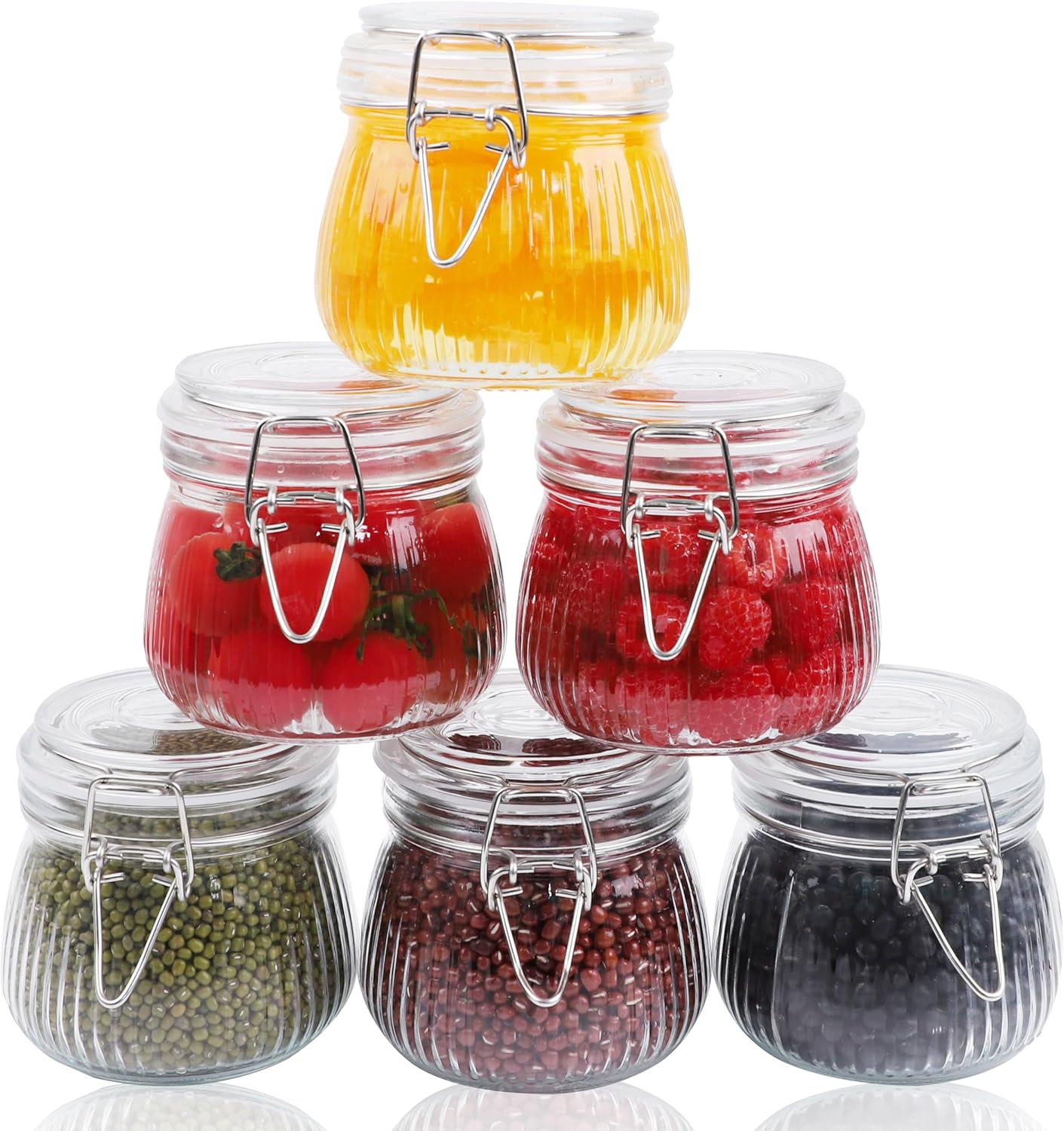 GMEPOCH Glass Jars With Airtight Lid 16 Oz-6 Set Sealed Wide Mouth Glass Storage Jars Food Canister Leakproof For Kitchen Pantry Fruits Coffee Beans Nuts Baking Goods Tea Spice Cereal Candies
