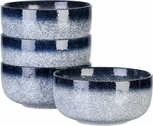 S&Q'S CERAMICS Cereal Bowls - 36 Ounce, Japanese Noodle Bowl Set, Ceramic Bowls for Kitchen, Breakfast, Oatmeal, Microwave and Dishwasher Safe, [Set of 4], Dark Blue