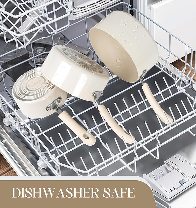 MICHELANGELO Nonstick Sauce Pan Sets, Ceramic Saucepan with Lid, Multipurpose Pot with Lid, Non-Toxic Saucepans, 1QT & 2QT & 3QT, White