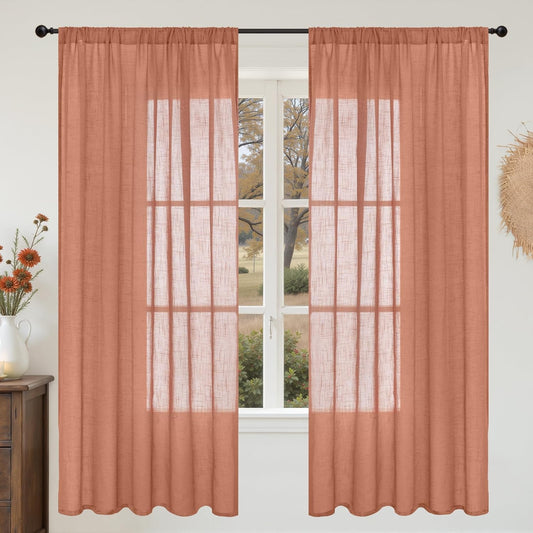 BGment Terracotta Linen Curtains 72 Inches Long for Living Room, Semi Sheer Window Drapes Rustic Textured for Bedroom Dining Room Decor with Rod Pocket Lightweight, 2 Panels Set, Each 52 Inch Wide
