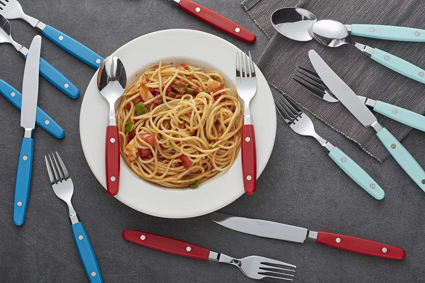 ANNOVA Silverware Set, Retro/Rivet Colorful Stainless Steel Tableware Kitchen Flatware Set Utensils, Includes Dinner Knives, Forks, Spoons, Salad Forks & Dessert Spoons (Blue, 20 Pieces)