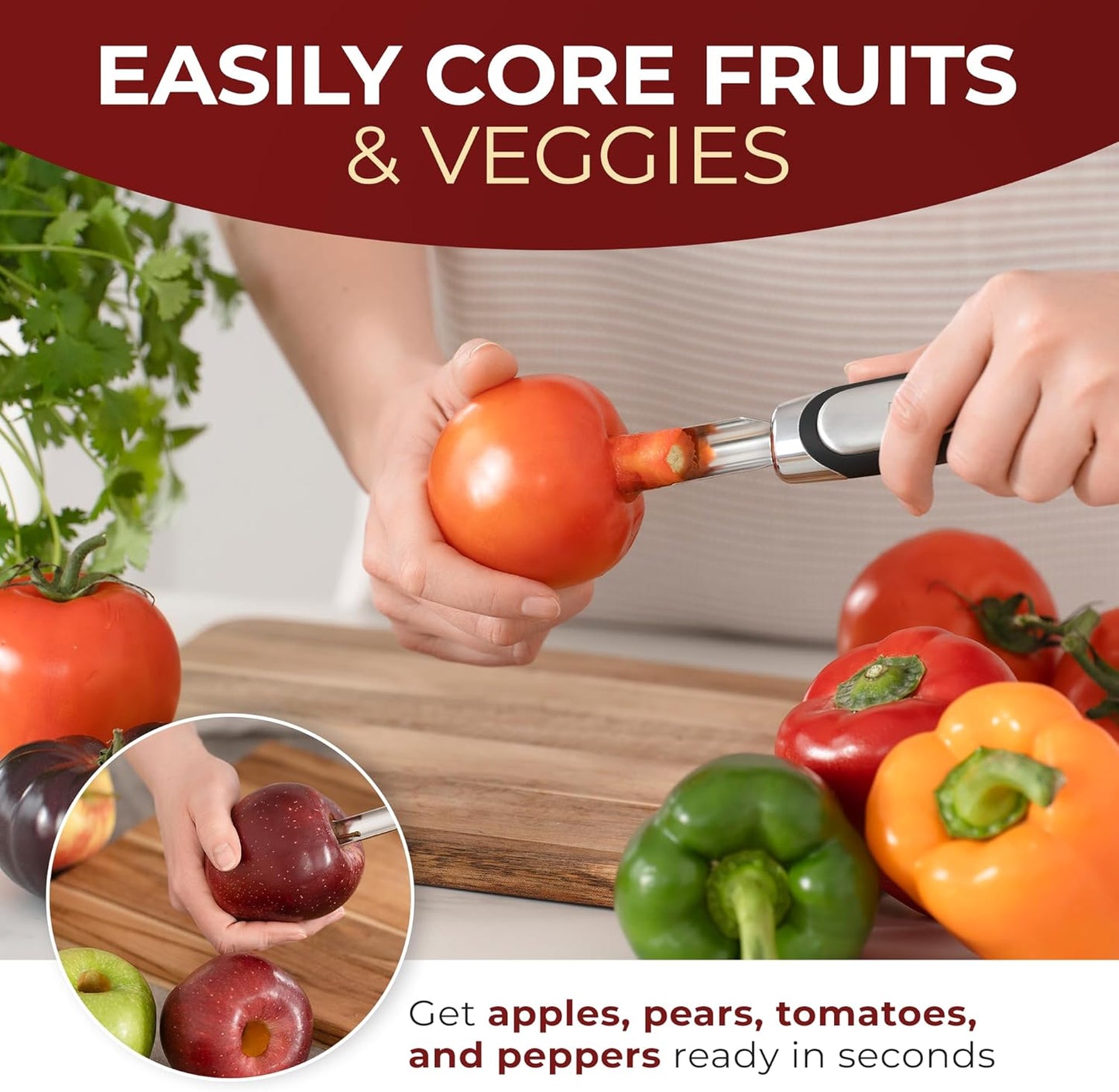 Orblue Premium Apple Corer Tool - Durable Stainless Steel Fruit Core Extractor Tool - Apple Corer Remover, White