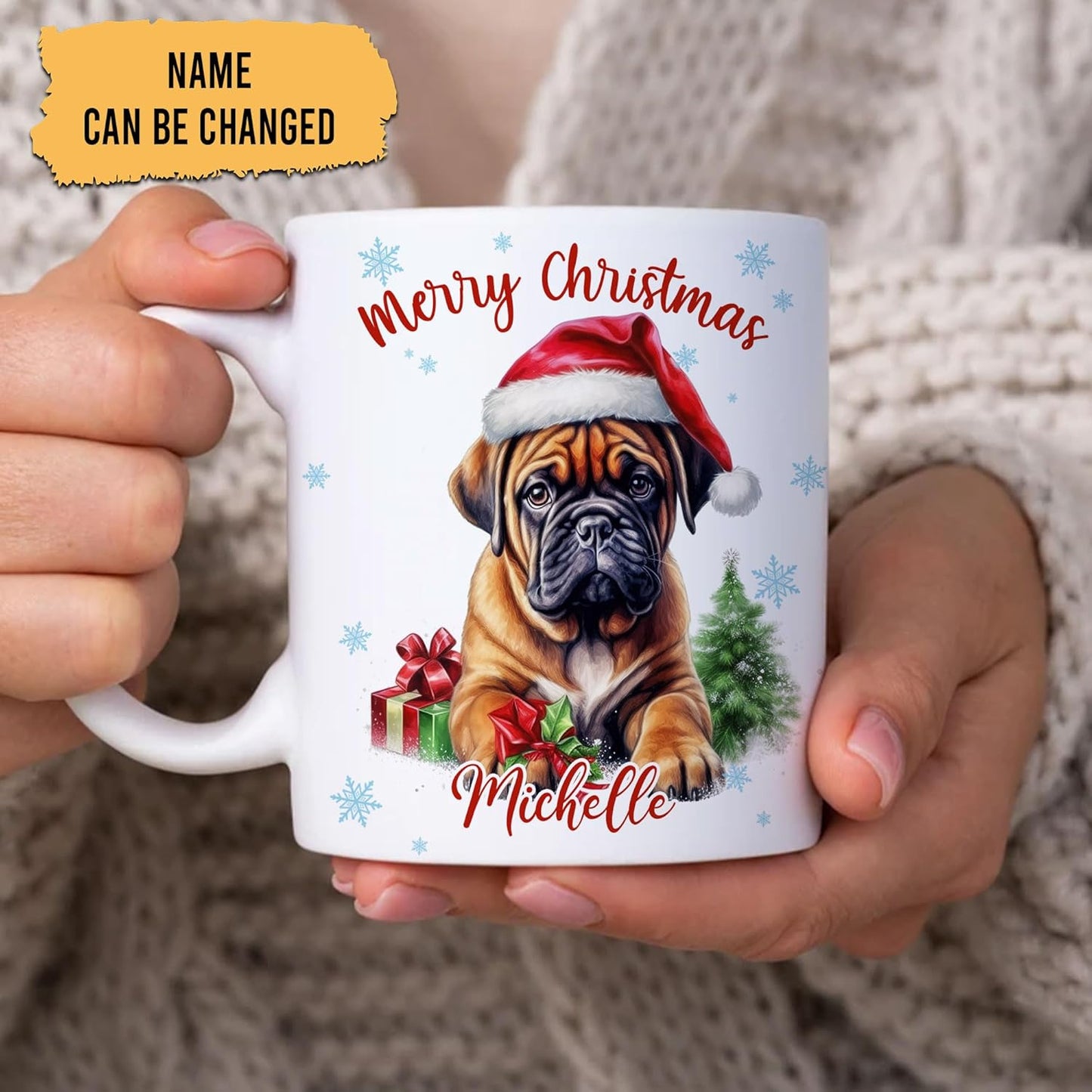 Hyturtle Personalized Gifts Dog Lover - Boxer Merry Christmas Custom Name Ceramic Coffee Mug Cup 11oz - Cute Animal Lovers Gifts For Women, Girl kids Family On Birthday, Christmas