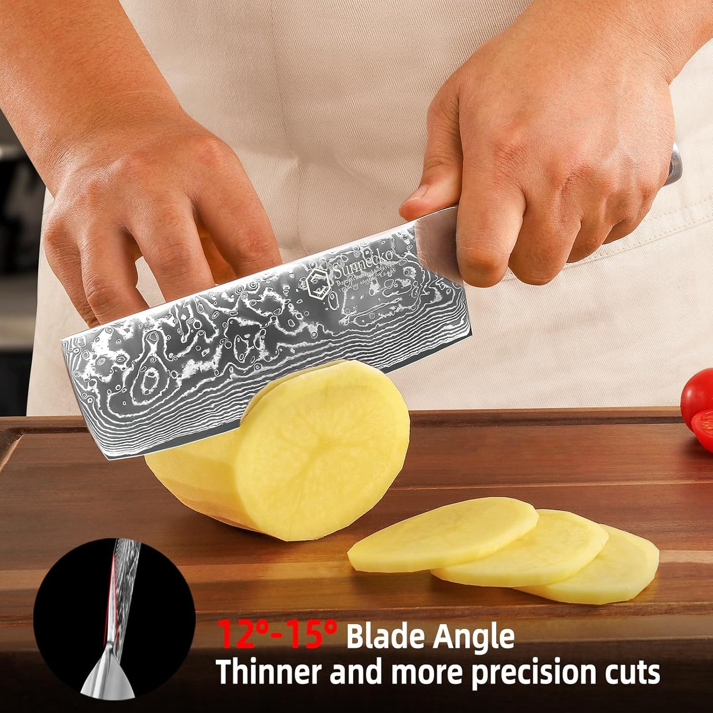 Sunnecko Damascus Kitchen Knife 7 Inch Cleaver Knife VG-10 Stainless Steel Chopping Knife with Solid Handle Nakiri Knife Perfect for Professional Use or Home Cooking Enthusiast