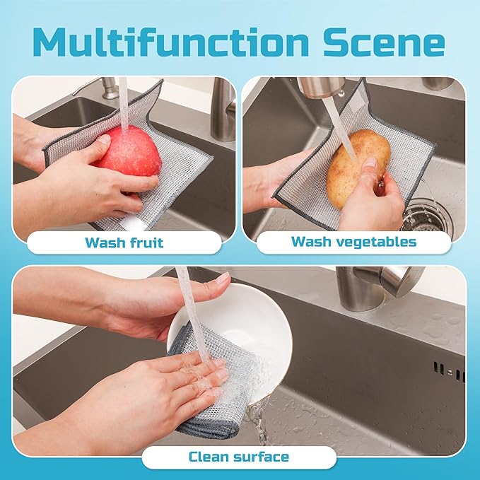 20 Pcs New Upgrade 3-Layer Metal Dish Cloth, No Scratches and No Odor, Multipurpose Wire Dishwashing Rag for Wet and Dry, Kitchen Cleaning Dish Rags,Sinks, Dishes, Stove Top, Dimensions(7.08x8.86)