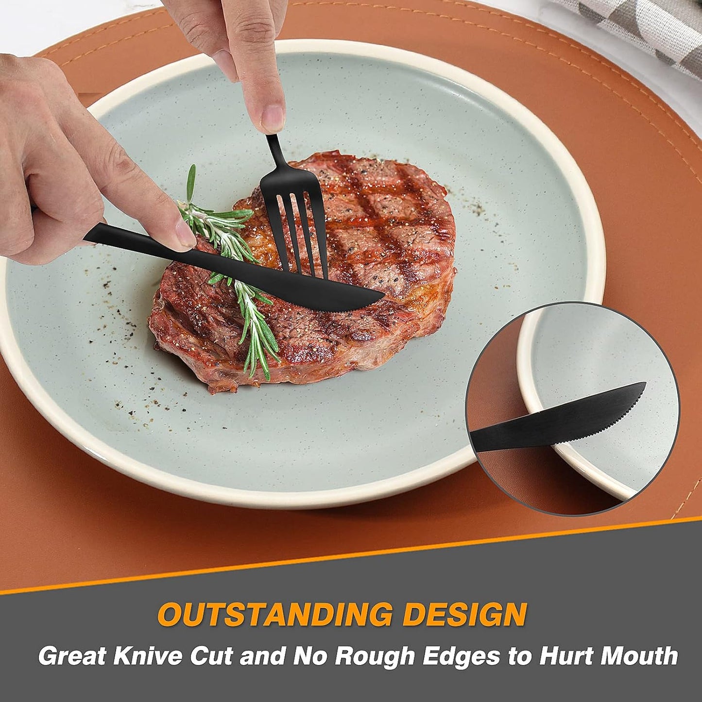 40 Pieces Silverware Set，Matte Black Stainless Steel Flatware Cutlery Set Service for 8, Stain Finish Kitchen Utensil Set，Include Dinner Knives Forks and Spoons Silverware, Dishwasher Safe