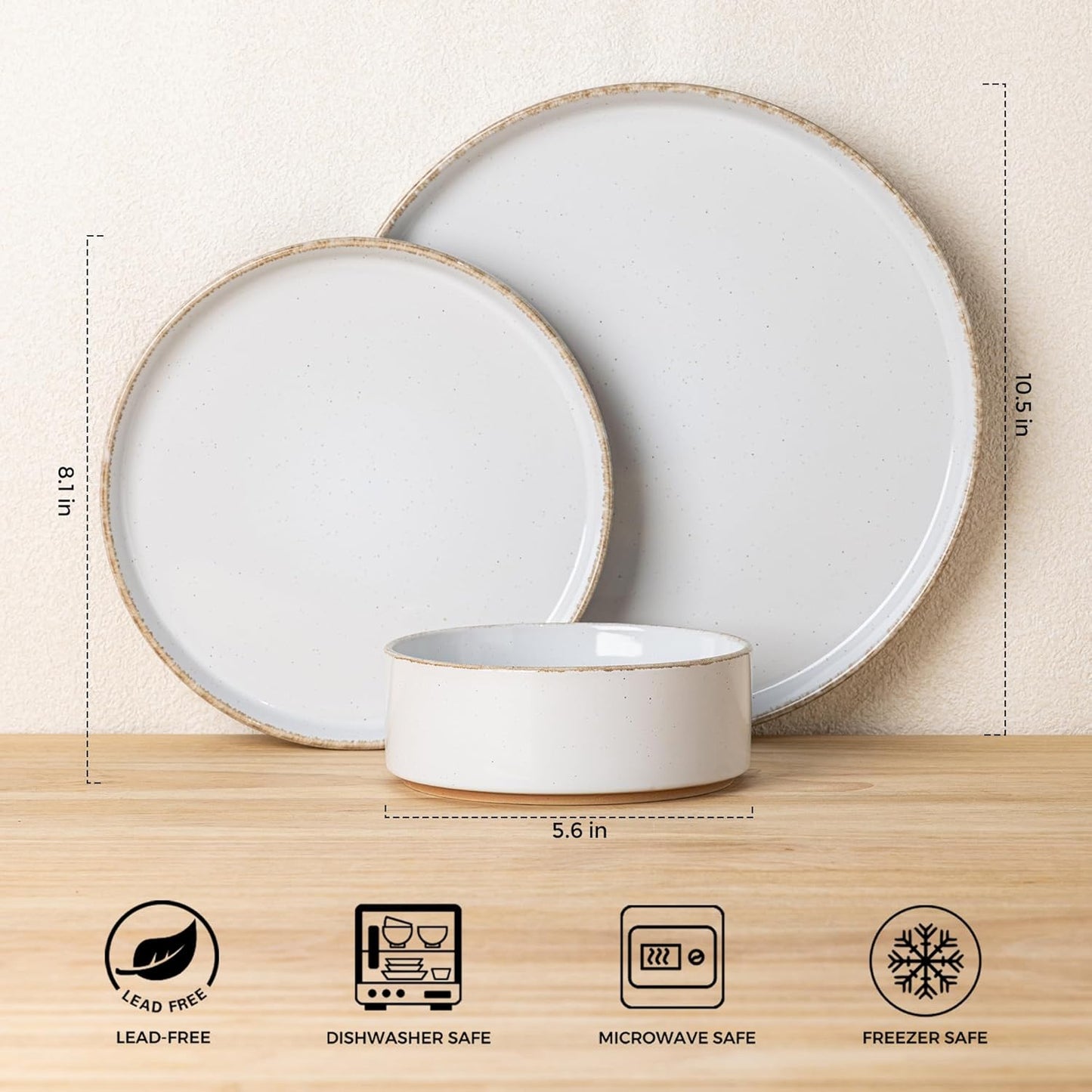 AmorArc Ceramic Dinnerware Sets for 8, 24 Pieces Handpainted Plates and Bowls Set with Rustic Terracotta Underside, Scratch Resistant Stoneware Dishes Set, Dishwasher & Microwave Safe