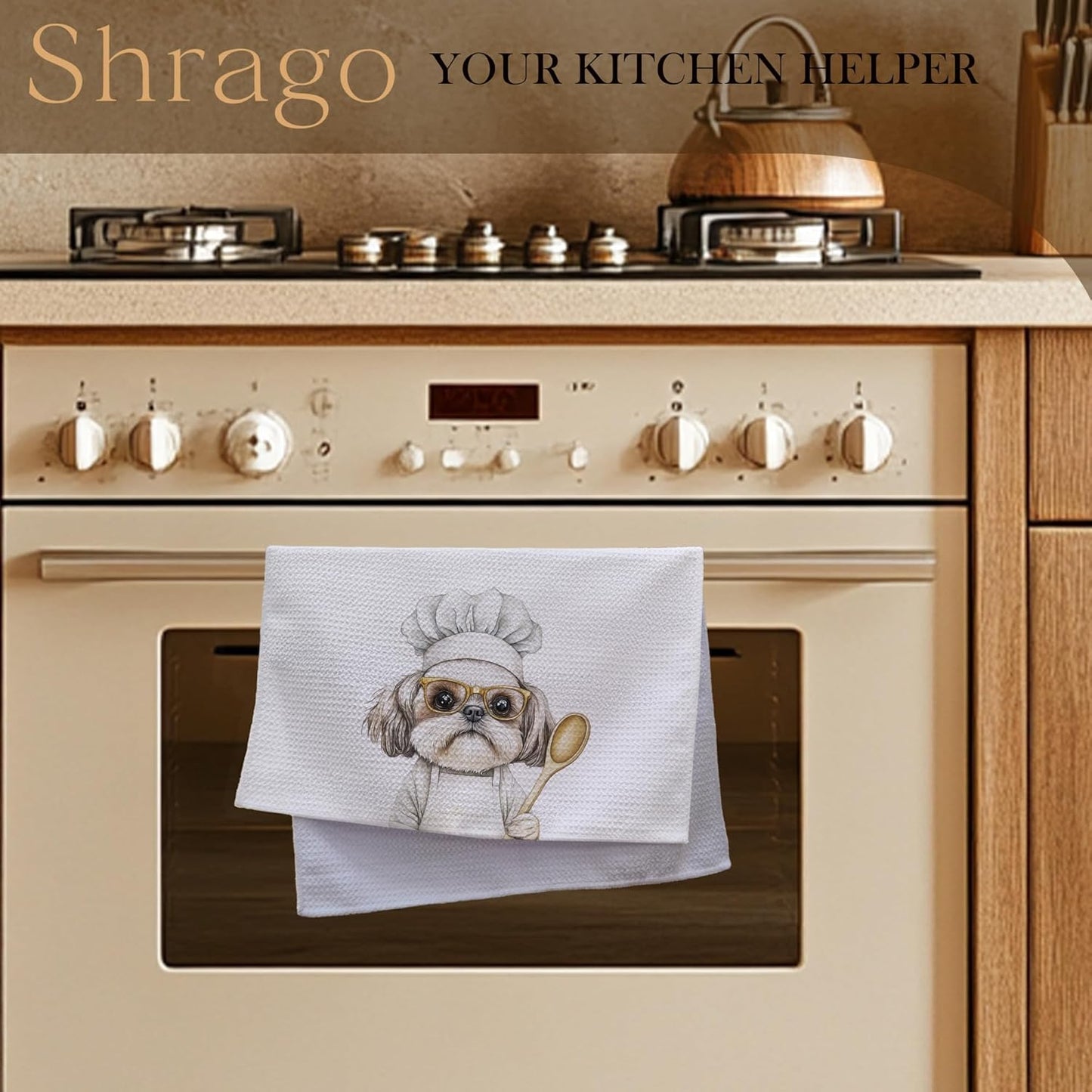 Funny Shih Tzu Chef Kitchen Towels, Gifts for Chefs Dish Tea Towels for Kitchen, Shih Tzu Gifts for Women Men Decorative Hand Towel, Dog Mom Dad Gifts, 16x24 Inch