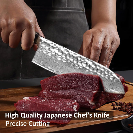 YOTSUBA 7 inch Damascus Japanese Santoku Chef Knife,High Carbon Stainless Steel Kitchen Knife,Professional Santoku Knives with Durable Ergonomic Wood Handle