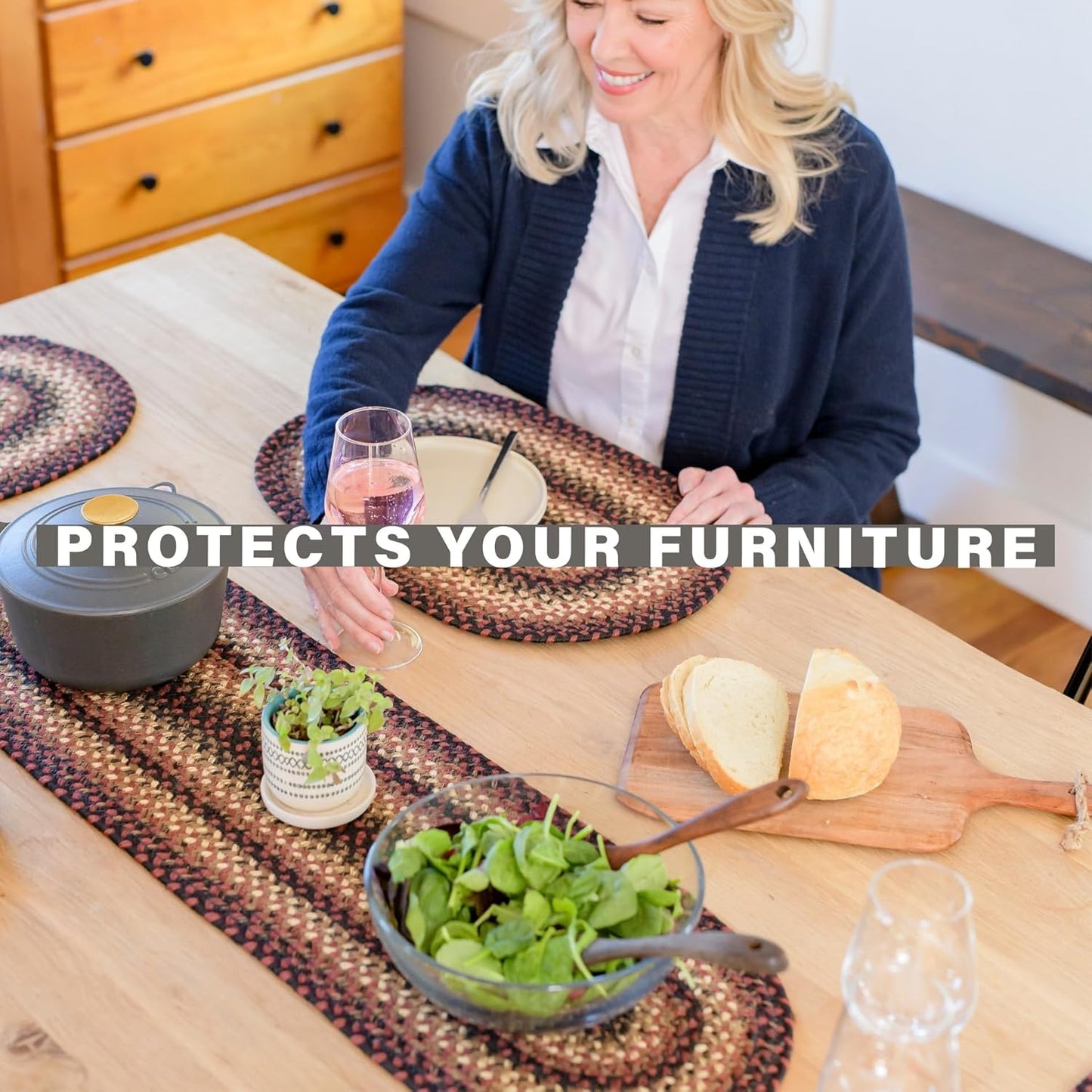 Homespice Prescott Jute Braided Dinner Table Runner, Warm Primitive Decor, Set of 2, Black and Red Rectangle 8x28 - Rich Colors, Easy to Clean, Durable and Protects Furniture