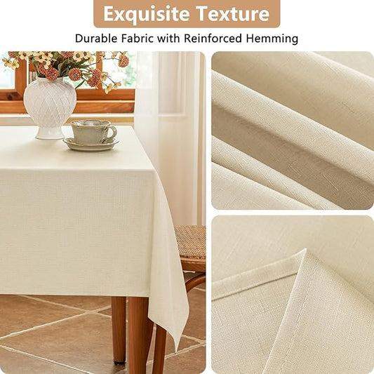 Fabric Rectangle Table Cloth, Faux Linen Textured Water Resistant & Washable Rectangular Tablecloth, Anti-Scratch for Dinning Kitchen Party,54 x 72 Inch, Beige