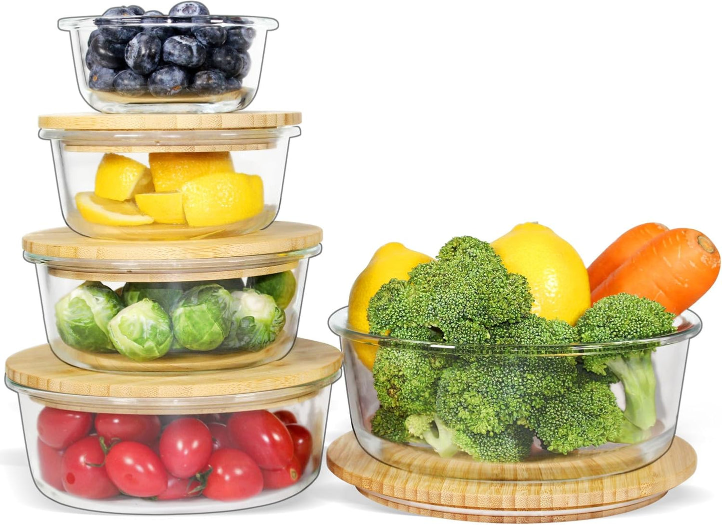 Urban Green Glass Food Container with Bamboo Lid, Airtight food storage Containers set, Glass Meal Prep Containers Set of 5, Dishwasher & Oven Safe