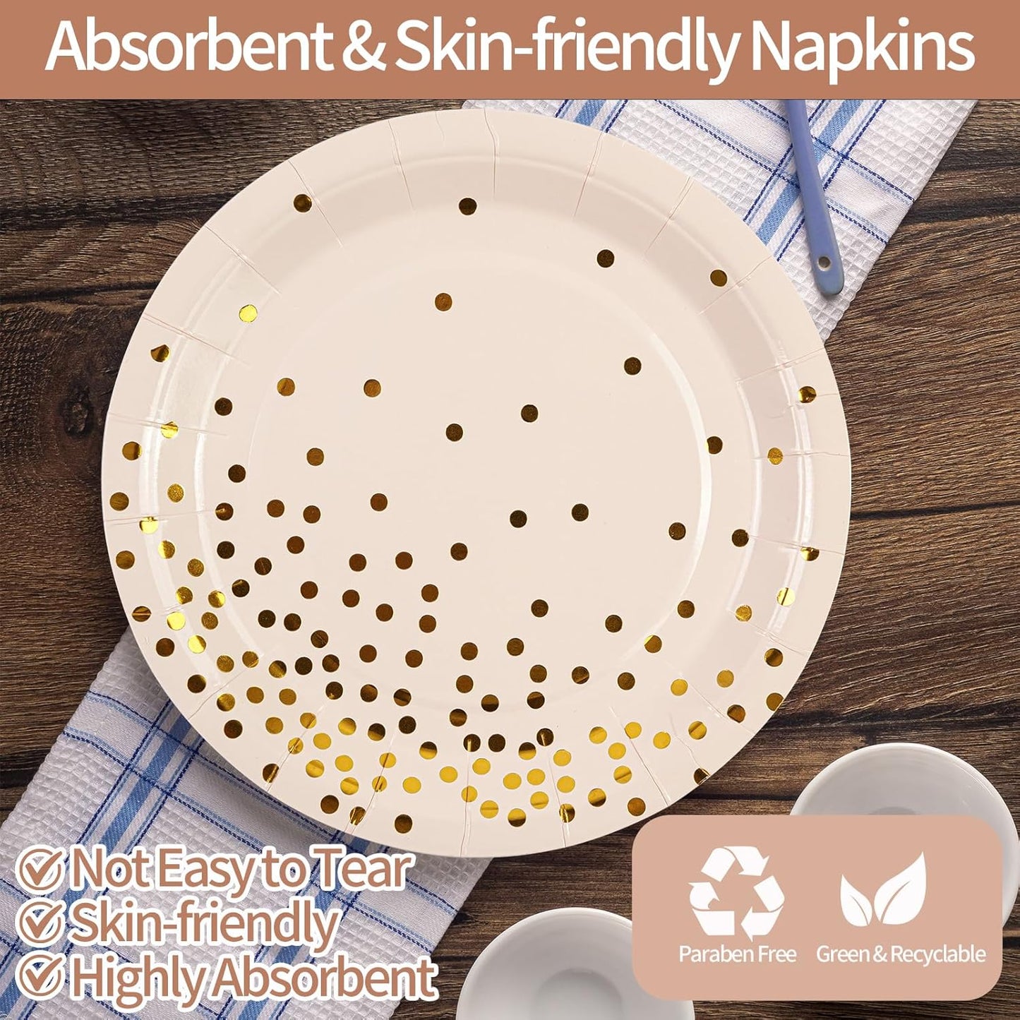 90PCS Pink and Gold Paper Plates Napkins Set, Disposable Gold Dot Party Plates with Napkins Forks Dessert Dinnerware Party Supplies for Wedding, Graduation, Festivals