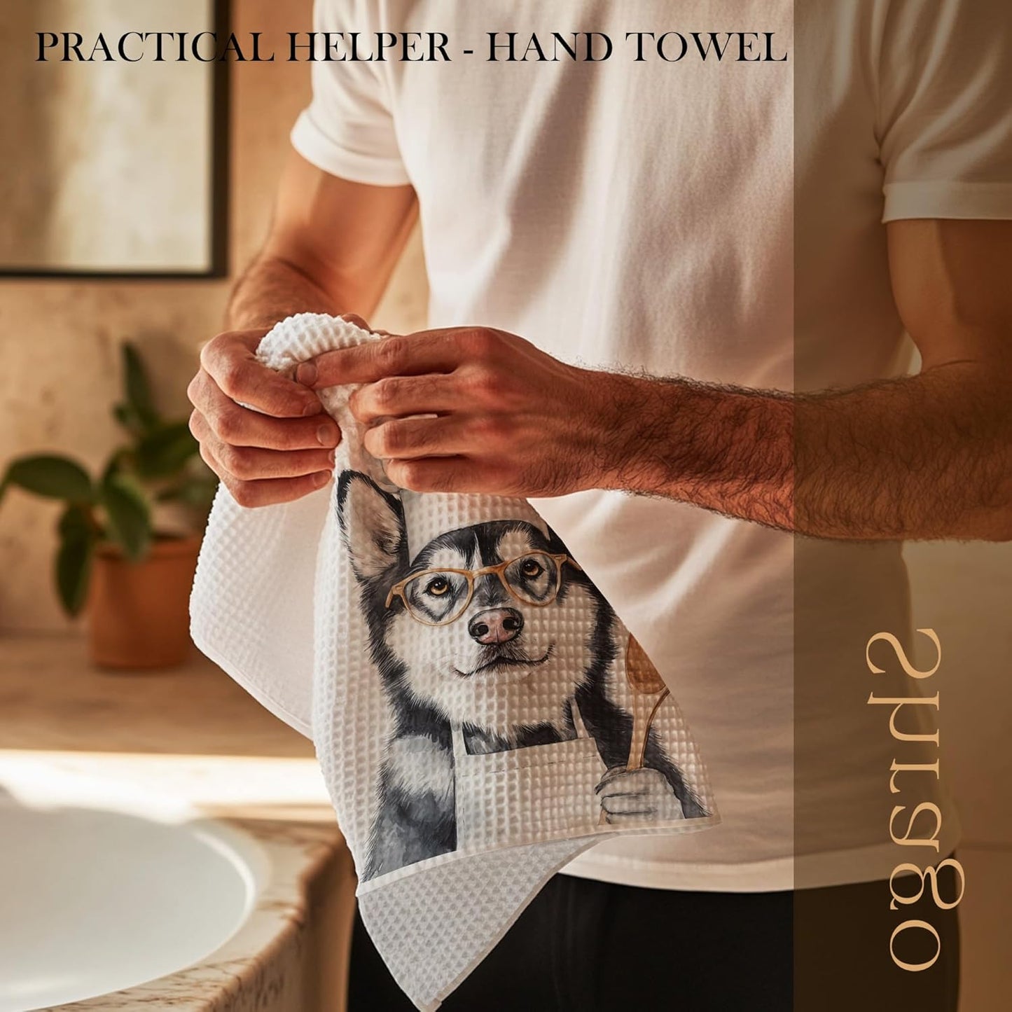 Funny Husky Chef Kitchen Towels, Gifts for Husky Lovers Dish Tea Towels for Kitchen, Chef Gifts for Men Women Decorative Hand Towel, Dog Mom Dad Gift, 16x24 Inch