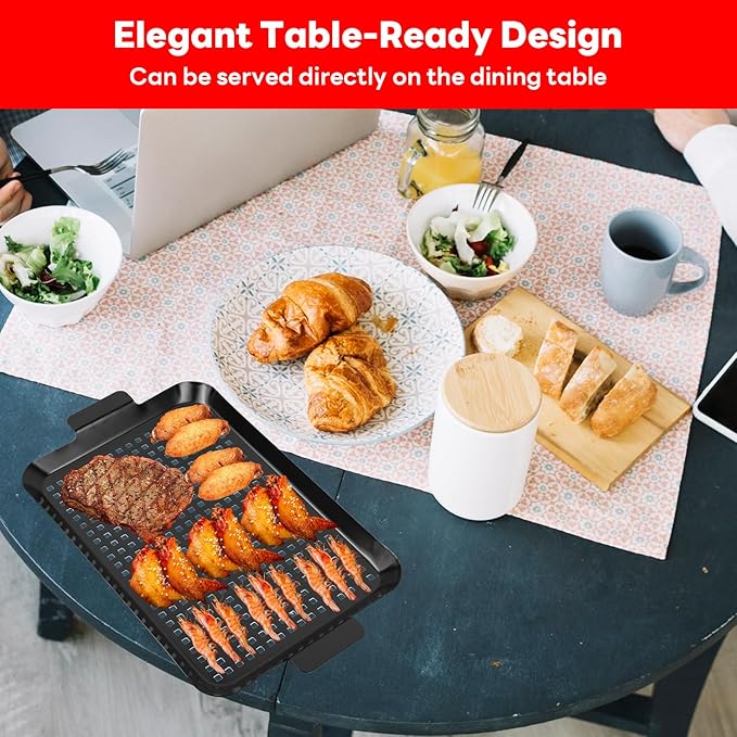 Grill pan, 2 Grilling Tray - Outdoor Grilling Baskets with Hole, Camping Barbecue Set for meat, fruits and vegetables (2 pieces)