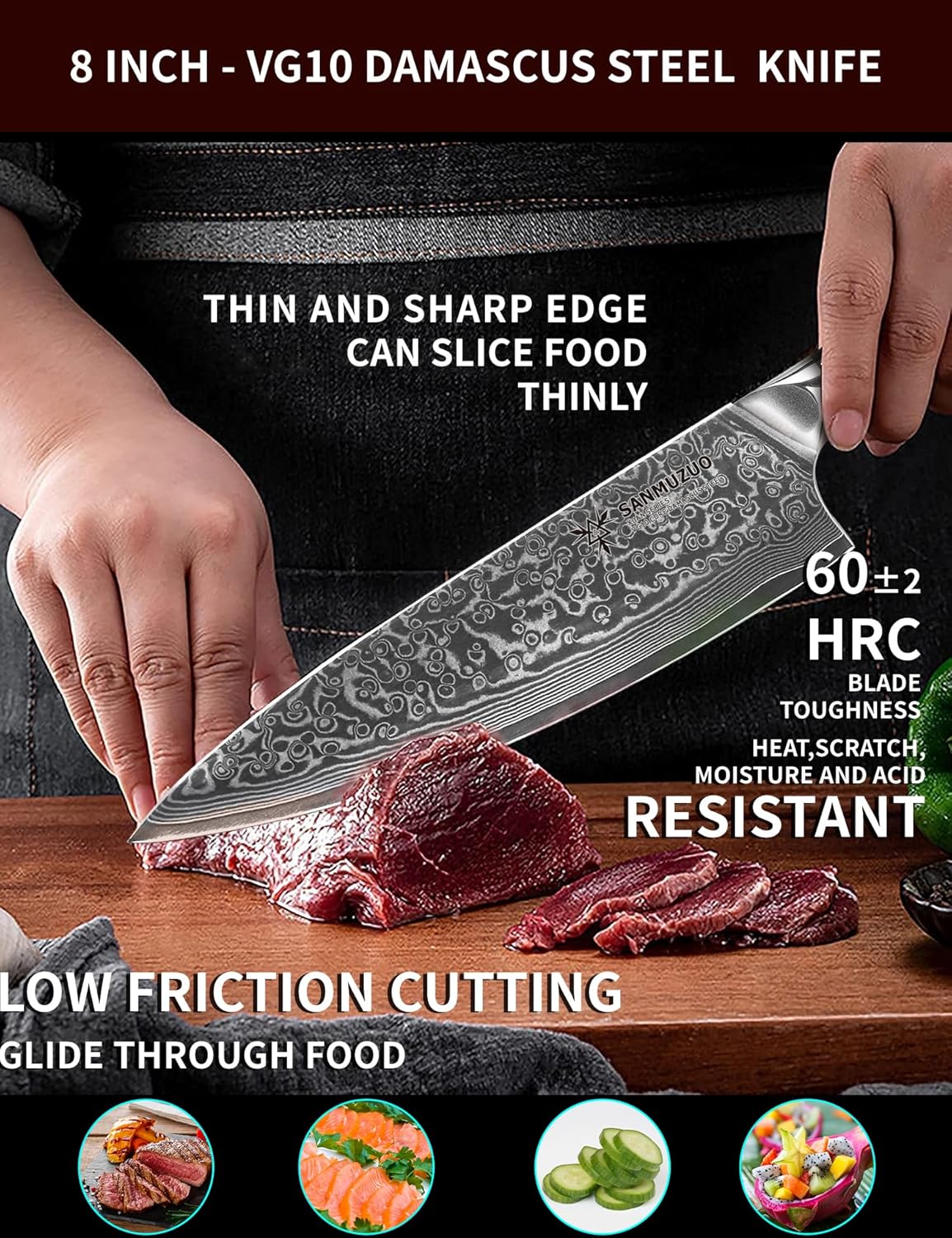 Chef Knife - 8 inch - Xuan Series - VG10 Damascus Steel Kitchen Knife - Resin Handle (Starry Black)