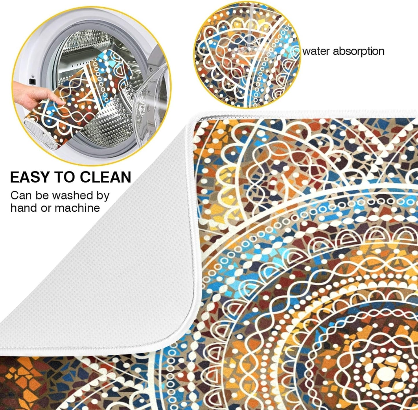 Mandala Dish Drying Mats 16 x 18 Inch Super Absorbent Microfiber Dish Drainer Rack Mats Soft Heat Resistant Drying Pad for Kitchen Counter Sinks Dining Table