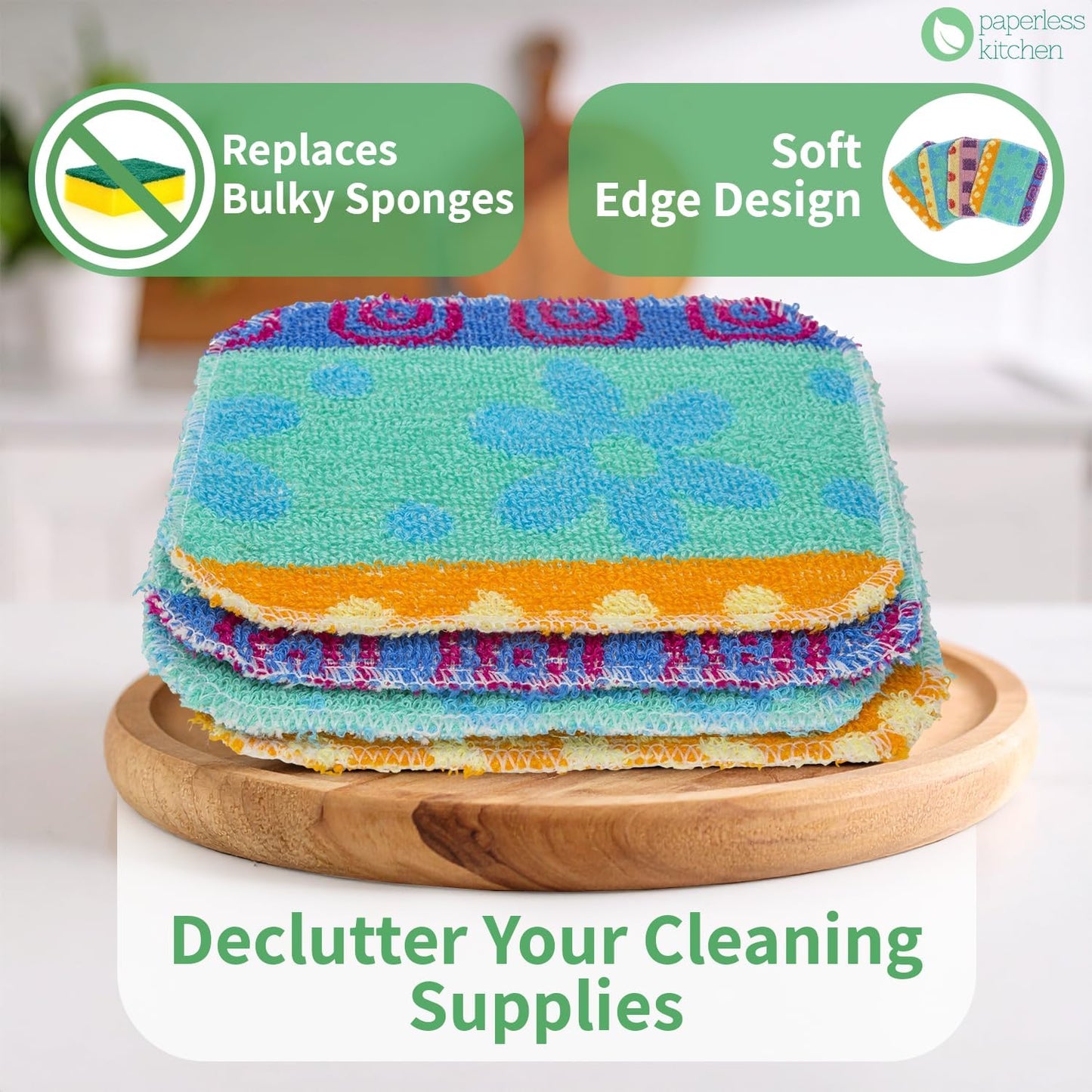 Kitchen Dish Scrubbers | Soft Scrub for Dishes | Non-Scratch Cleaning Pads for Kitchen | Made from Cotton Fiber | Safe on All Surfaces | Long-Lasting & Easy to Clean | Pack of 8