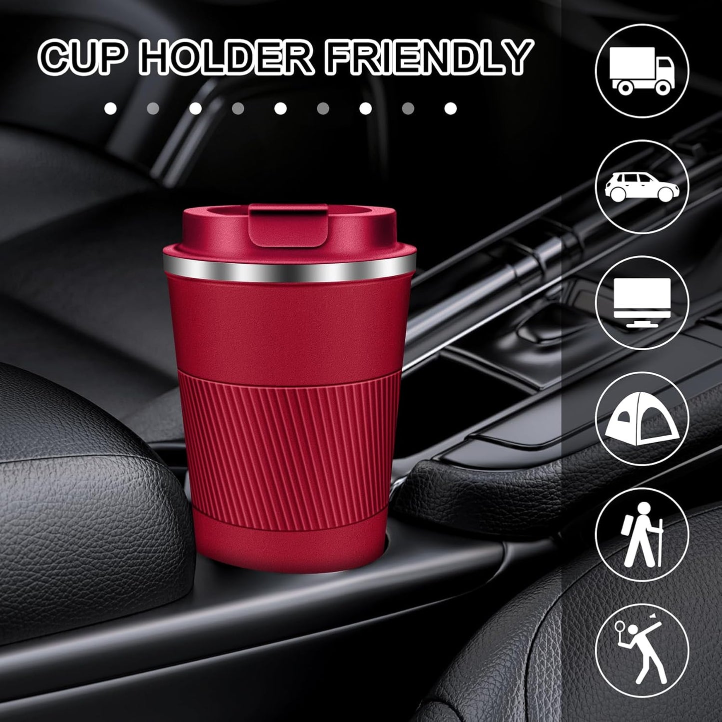 Coffee Travel Mug 12oz Insulated Coffee Mug with Lid Portable Spill-Proof Coffee Travel Mug No Handle Reusable Stainless Steel Mug Keeps Cold and Hot Suitable for Car, Daily, Travel and Gifts