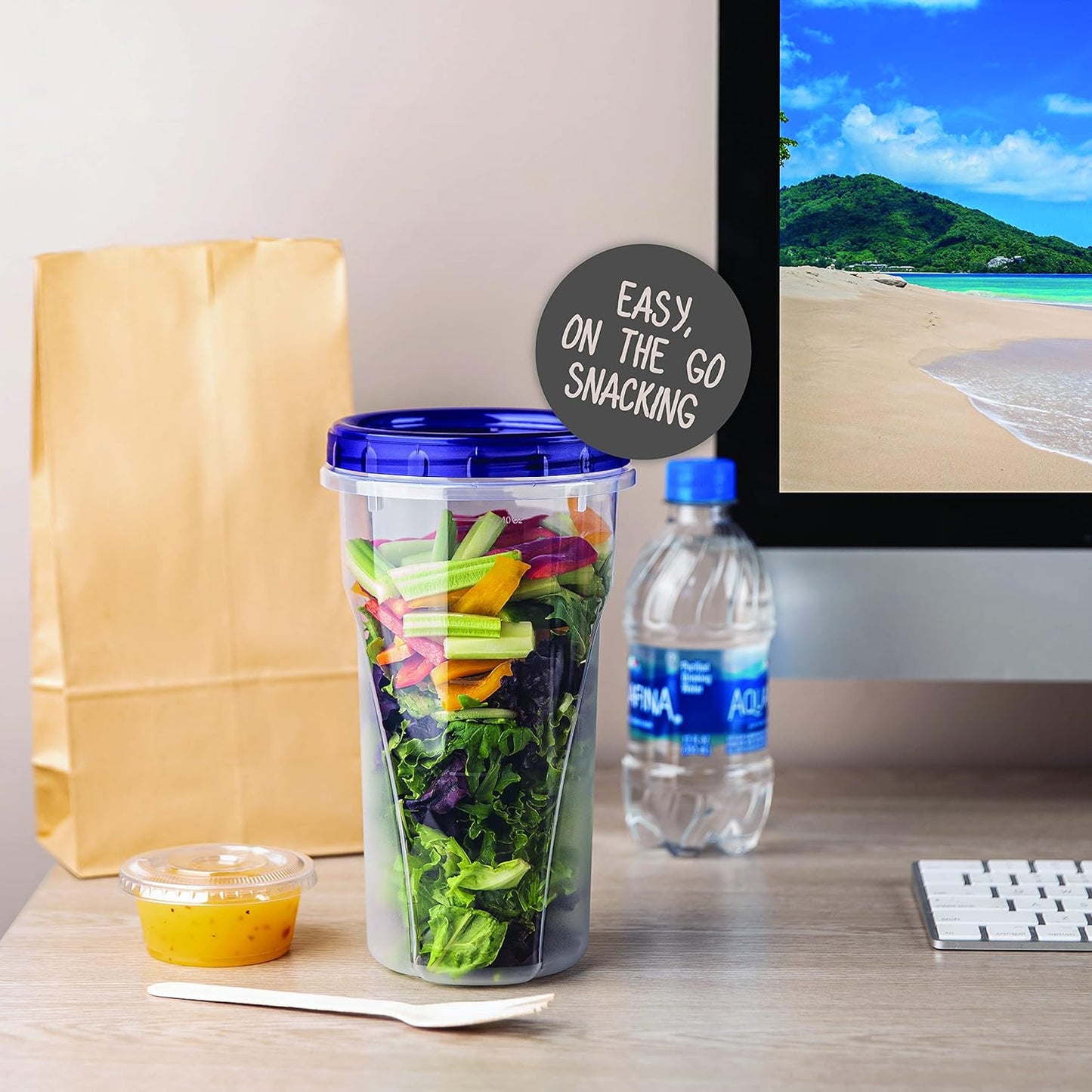 PLASTICPRO [48 oz 8 Pack] Twist Top Deli Containers Clear bottom With blue Top Twist on Lids Reusable, Stackable, Food Storage Freezer Container Pack of 8