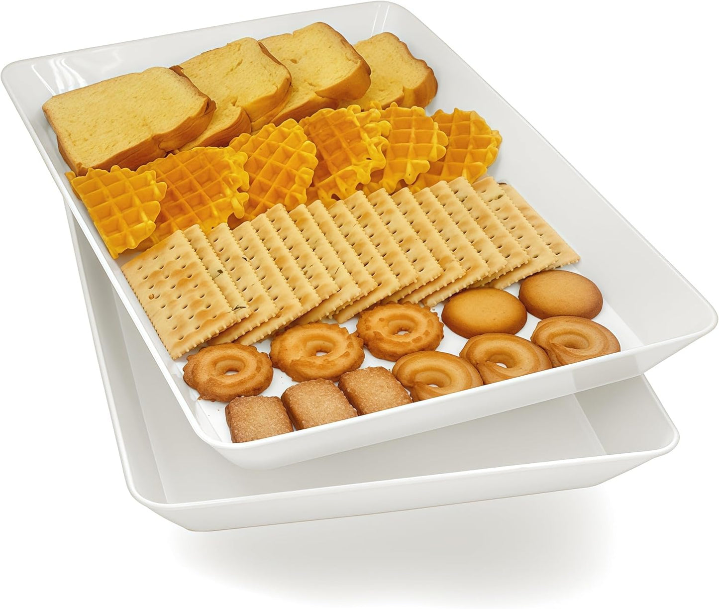 Serving Tray Platter, 2 Pcs Food Tray for Veggie Fruit Snack Dessert Cookie Cheese, Food Trays for Party Supplies Display, Plastic Platters for Serving Food, Large White Trays, BPA Free