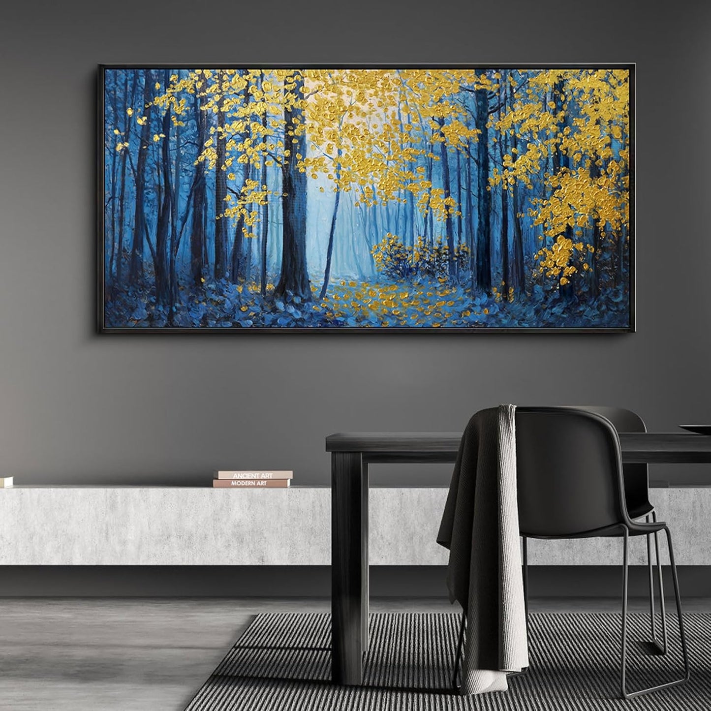 KLAKLA Blue and Gold Tree Wall Art - Birch Tree Forest Painting Pictures Framed Artwork for Living Room Bedroom Office Canvas Print Art Gorgeous Landscape Wall Art Home Decoration - 40x20 Inches