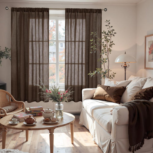 BGment Brown Linen Curtains 63 Inches Long for Living Room, Semi Sheer Window Drapes Rustic Textured for Farmhouse Beroom Dining Room Decor Rod Pocket Lightweight, 2 Panels Set, Each 52 Inch Wide