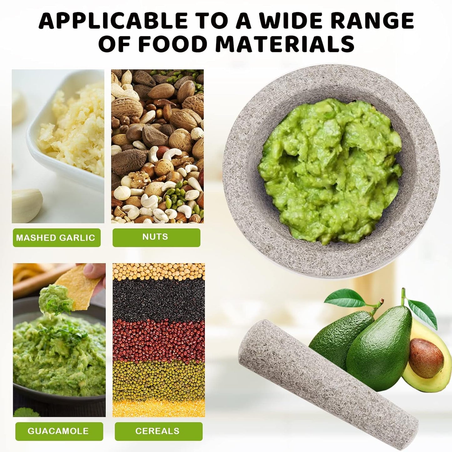 Mortar and Pestle Set,Heavy Duty,Unpolished Granite,6 Inch-2Cup Capacity,Grinder for Spices and Seeds,Grinding,Crushing and Mashing Spices,Nuts,for Guacamole,Garlic Sauce,Gray.