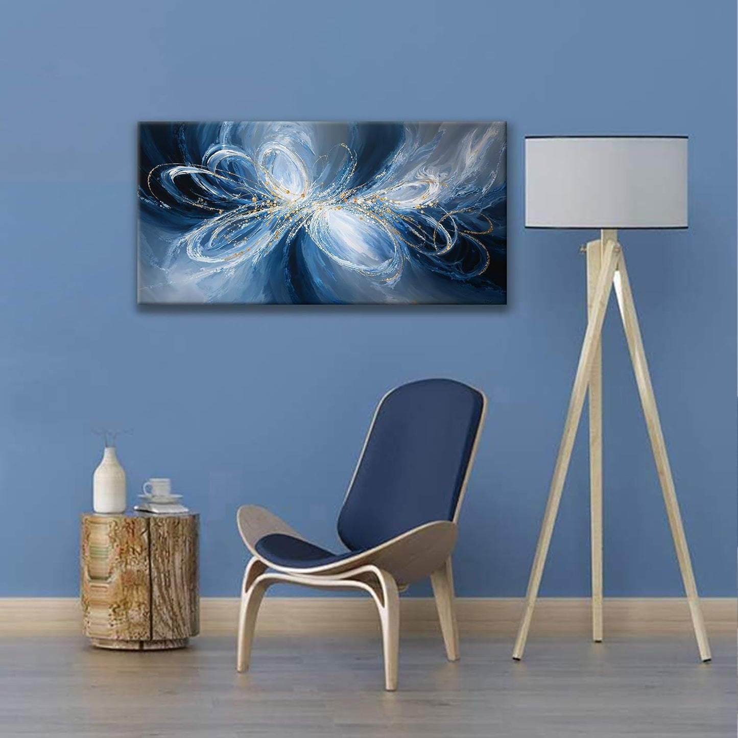 Modern White Blue Wall Art Decor Ready To Hang Room Wall Decor Artwork Abstract Wall Art For Living Room Office Kitchen Bathroom Bedroom Canvas Prints 20x40 Inch