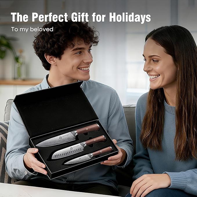 YOTSUBA Kitchen Knives Set 3 PCS, Ultra Sharp Chef Knife Set High Carbon Stainless Steel Blade, for Home & Restaurant Use, With Smooth Ergonomic Handle and Stylish Premium Gift Box