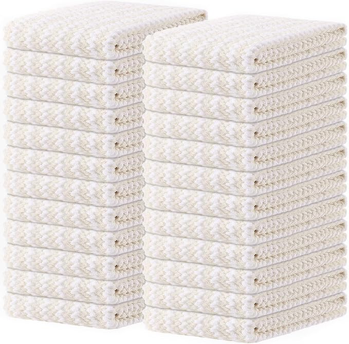 Homaxy Kitchen Towels(24 Pack, 10 x 20 inches), Ultra Soft and Absorbent Dish Towels, Reusable Fast Drying Microfiber Cleaning Cloth, Coral Velvet Wave Design No-lint, Beige