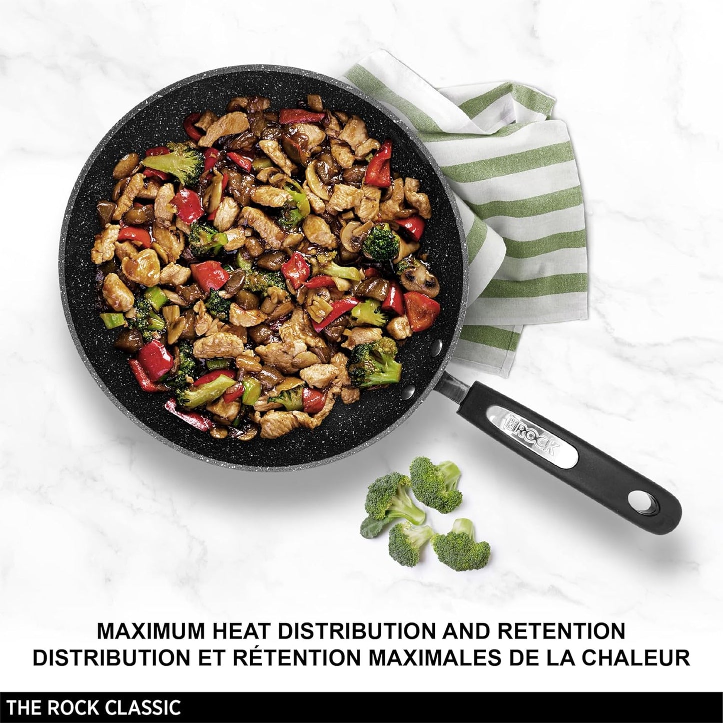 Starfrit The Rock 11'' (28cm) Non-Stick Stir Fry Pan - Durable Forged Aluminum - Oven Safe - PFOA Free - Easy to Clean - Black