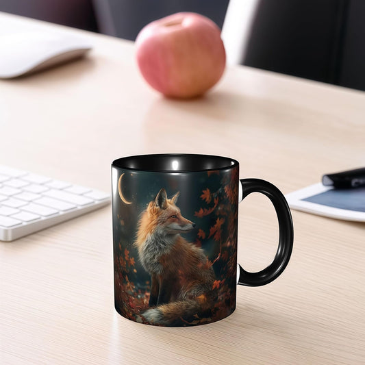 FyLybois Fox Print Coffee Mug Ceramic Coffee Cup with Handle Microwave Safe for Home or Office Gifts for Women and Men