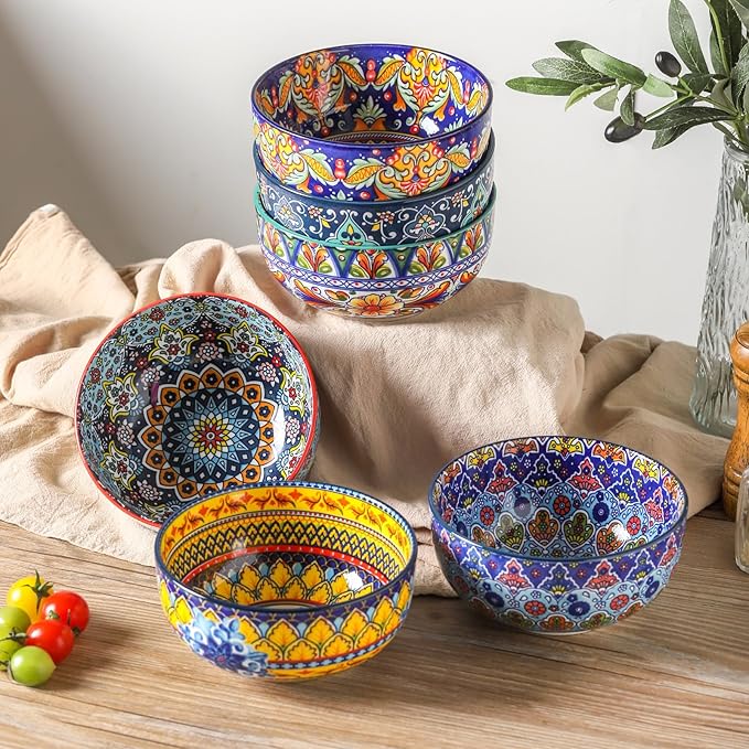 glowworm Dinnerware Sets for 6, 18 Pieces Plates and Bowls Set, Ceramic Dishes Set for 6, Oven, Microwave & Dishwasher Safe, Scratch Resistant, Bohemian