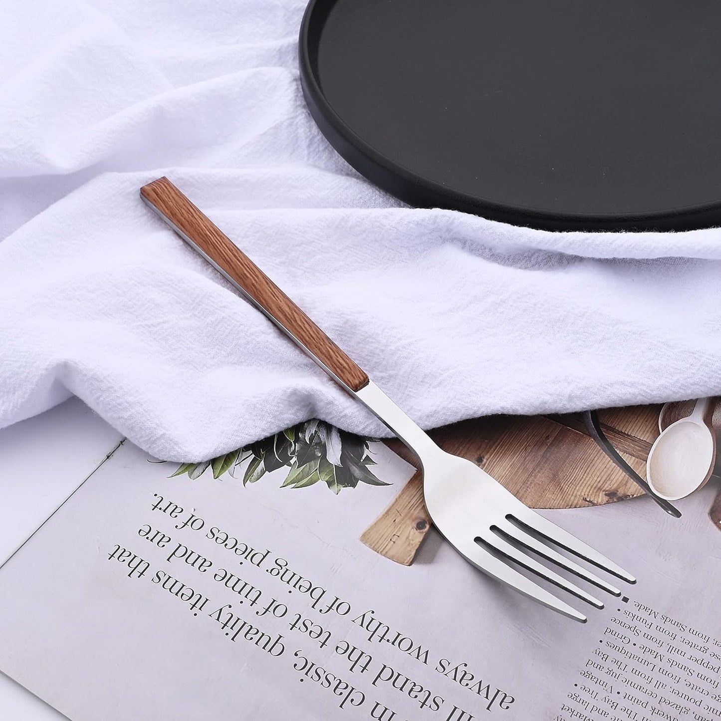 Silverware Set for 4, 16-Piece Stainless Steel Flatware Cutlery Set, Tableware Eating Utensil Set with Wooden Effect Handle, Include Knife Fork Spoon, Mirror Polished, Dishwasher Safe