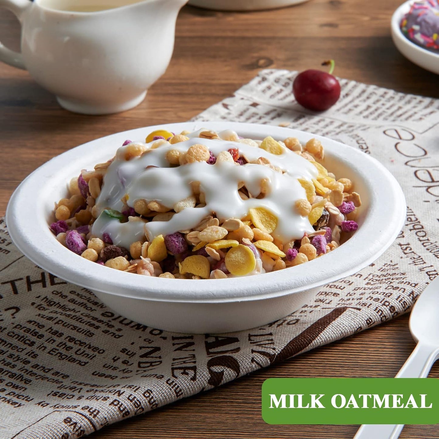 Vplus 200 Pack 12 OZ Paper Bowls, Disposable Compostable Bulk, Eco-friendly Bagasse, Heavy-duty Bowls Perfect for Milk Cereals, Snacks, Salads