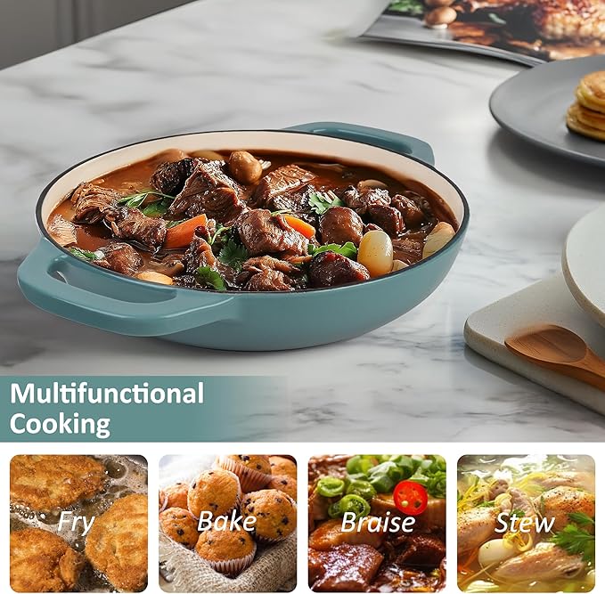 Premium Enameled Cast Iron Dutch Oven for Bread Baking | Non-Stick 2QT Oval Bread Oven with Lid | Perfect for Sourdough, Loaf, and Artisan Baking (Round Green, 5 QT)