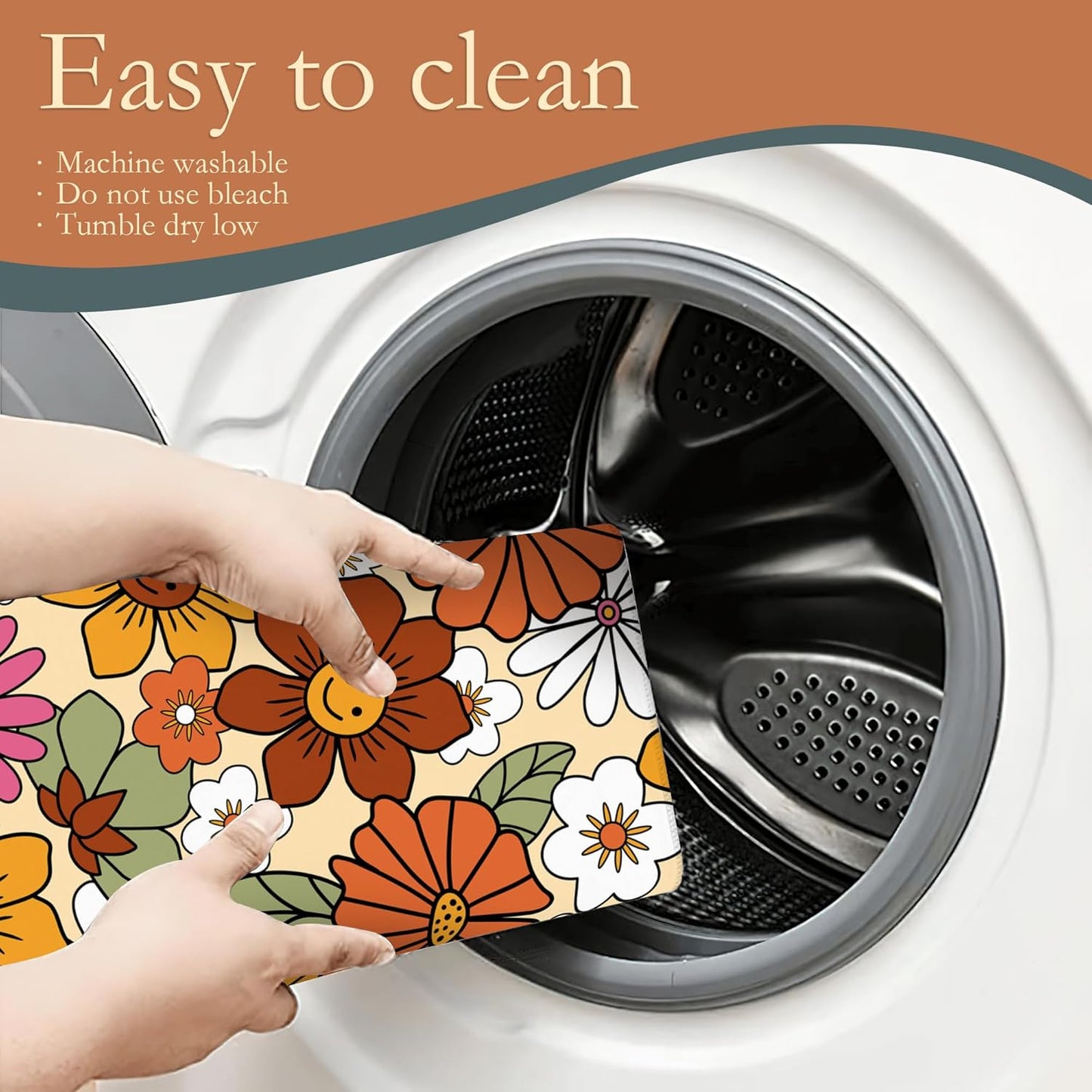 Retro 70s Groovy Flowers Dish Drying Mats 18x24 Inch,Daisy Boho Dish Pad Drying Rack Mat for Kitchen Counter Ultra Absorbent Microfiber Dishware Coffee Maker Bar Countertop Decor