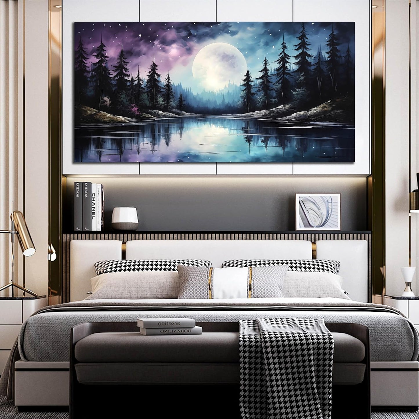 AOZEMI Forest Canvas Moon Wall Art Large Landscape Pictures for Living Room Modern Office Bedroom Decor 29x59 Wall Mural Artwork