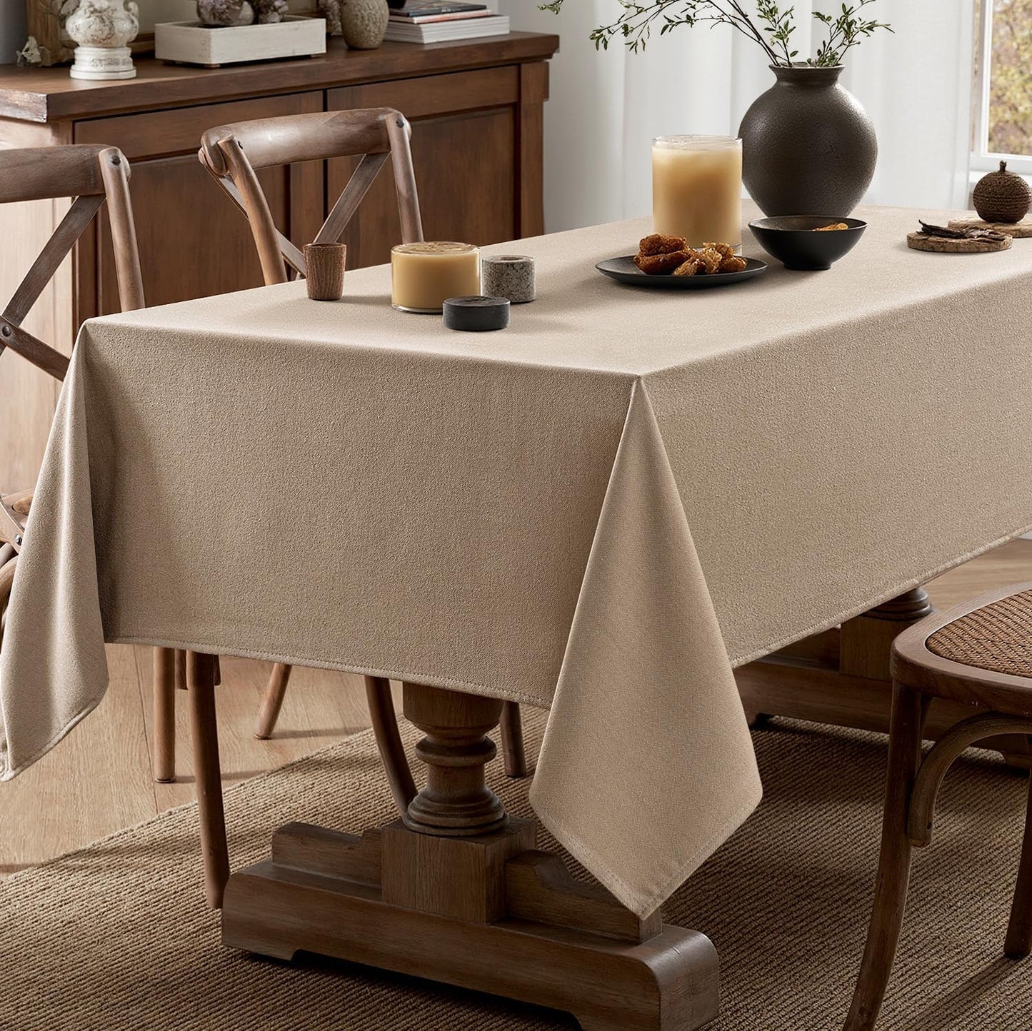 MIULEE Brown Linen Tablecloth 52x70 Inch Rectangle Table Cloth Waterproof,Stain Resistant & Wrinkle Resistant for Dining Party Wedding