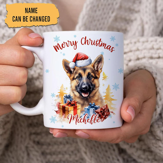 Hyturtle Personalized Gifts Dog Lover - German Shepherd Merry Christmas Custom Name Ceramic Coffee Mug Cup 11oz - Cute Animal Lovers Gifts For Women, Girl kids Family On Birthday, Christmas
