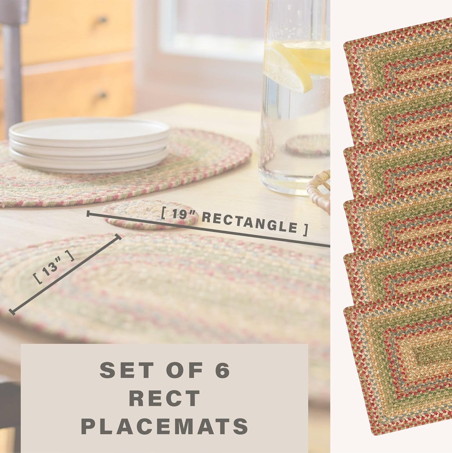 Homespice Azalea Dining Placemats, Warm Country Primitive Decor, Set of 6, Multicolor - 13x19 Rectangle Table Mats - Vibrant Colors, Durable, Easy to Clean and Protects Furniture