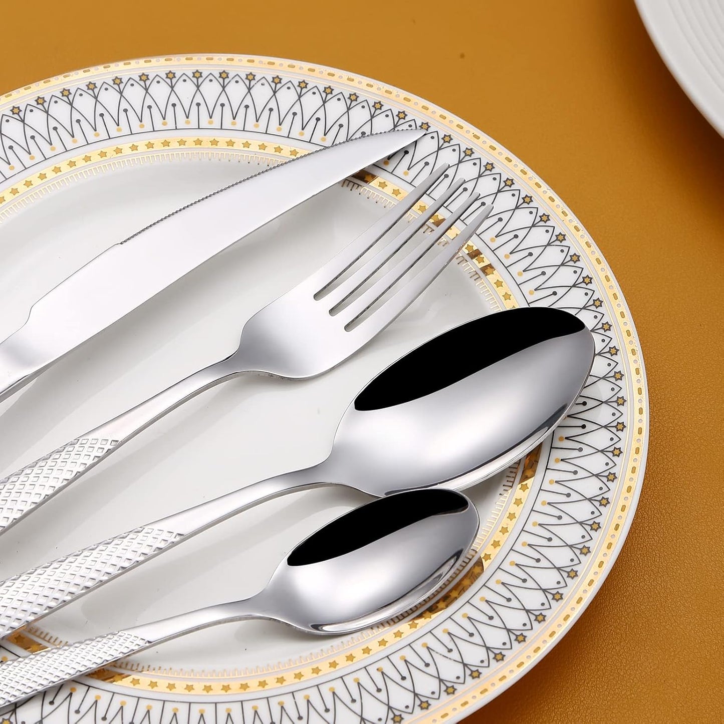 Modern Silverware Hammered 20 Piece Stainless Steel Flatware Set for 4 include Forks Spoons Kinves Kitchen Eating Utensils Mirror Polished Durable Festival Parties and Everyday Use