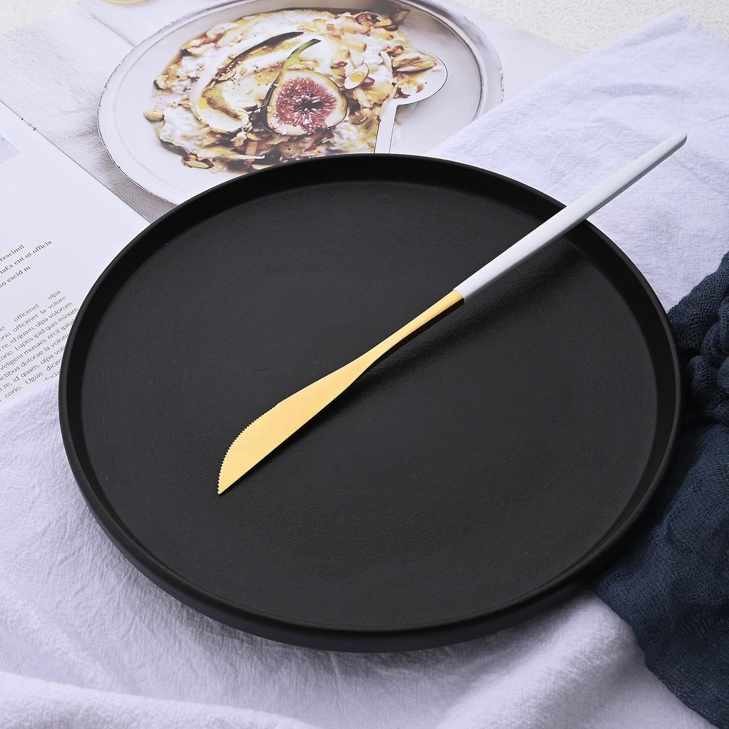 40-Pieces Silverware Set, Flatware Sets Satin Finish, 304 Stainless Steel Utensils Dishwasher Safe Service for 8, Include Dinner Knife/Fork/Spoon Dinnerware Sets (Matte White Gold)