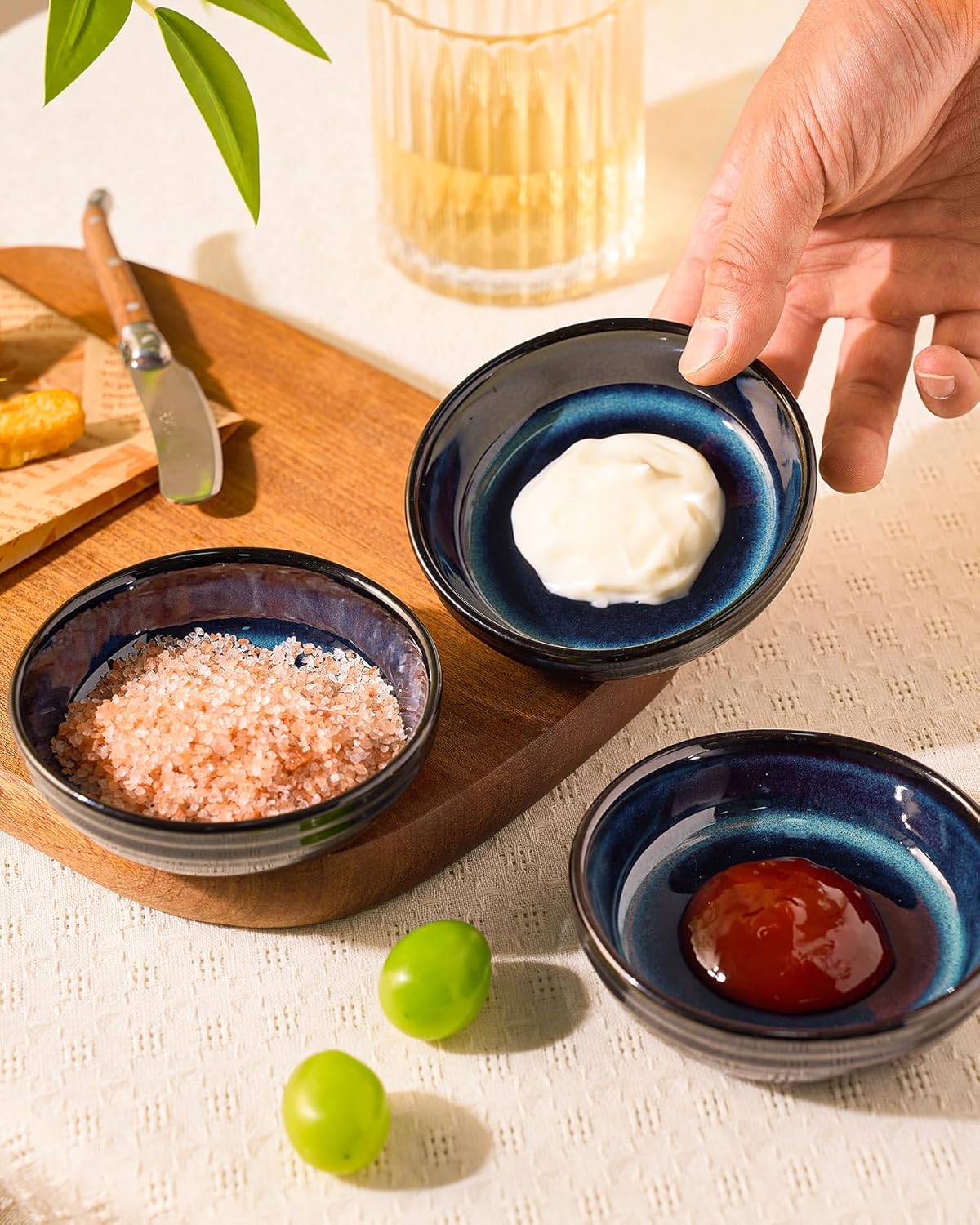famiware Pluto Soy Sauce Dishes of 6, 3 oz Dipping Sauce Cups/Bowls/Dishes for Kitchen, Ceramic Small Bowls for Side Dish, Appetizers, Snacks, and Sushi, Reactive Glaze, Nebulas Blue